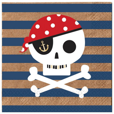 Amscan Treasure Island Disposable Napkins (Pack of 16) White/Brown/Navy (One Size)