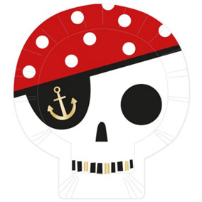 Amscan Treasure Island Skull Disposable Plates (Pack of 8) White/Black/Red (One Size)