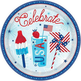 Amscan USA Celebration Paper Party Plates (Pack of 8) Blue (One Size)