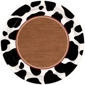 Amscan Western Banquet Paper Cow Print Party Plates (Pack of 8) White/Black/Brown (One Size)