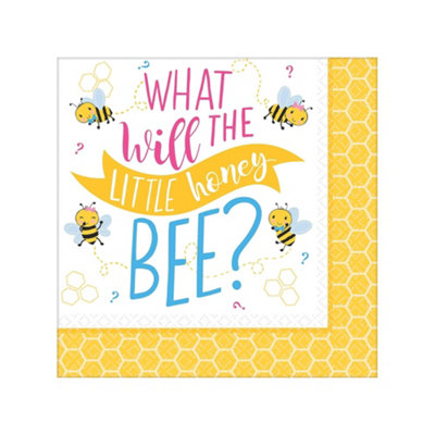 Amscan What Will It Bee Gender Reveal Napkins (Pack of 16) White/Yellow (One Size)