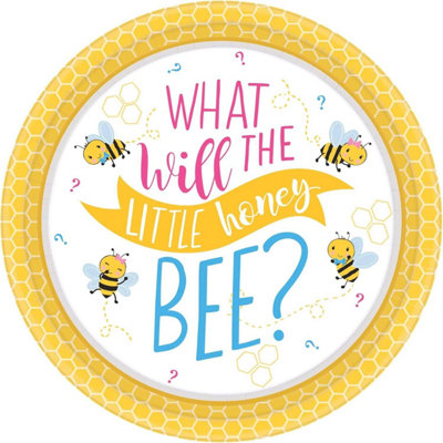 Amscan What Will It Bee Paper Gender Reveal Party Plates (Pack of 8) Yellow/White/Blue (10in)