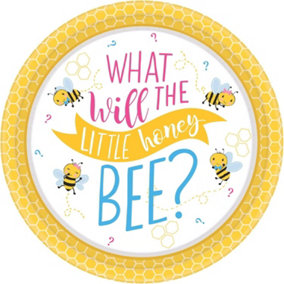 Amscan What Will It Bee Paper Gender Reveal Party Plates (Pack of 8) Yellow/White/Blue (10in)