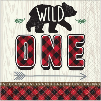 Amscan Wild One Paper Lumberjack Disposable Napkins White/Black/Red (13in)