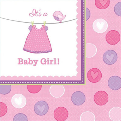 Amscan With Love Baby Girl Disposable Napkins (Pack of 16) Pink/White (One Size)