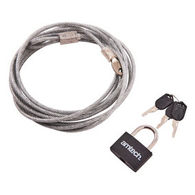 Amtech 300cm (120") x 4mm security cable with padlock - T1695