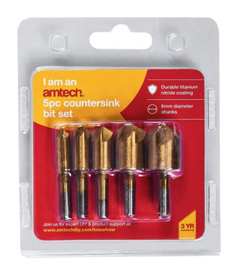 Amtech F0840 5 piece titanium-coated countersink bit set
