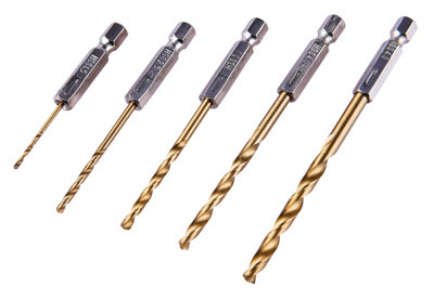 Amtech F1110 5 Piece  6.25mm (1/4") Titanium coated high speed steel (HSS) drill bit set