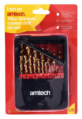 Amtech F1140 19 Piece titanium coated drill bit set