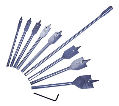 Amtech F1435 8 Piece flat wood bit set with 30mm (12") extension