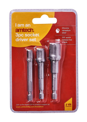 Amtech I5700 Socket Driver Set, Hex Extension Adapter, 3 Piece 1/4", 3/8" and 1/2", For Impact Driver