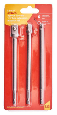 Amtech I5705 3 Piece 150mm 1/4" Hex Extension Adapter Set, Socket Driver set, 1/4", 3/8" and 1/2", For Impact Driver
