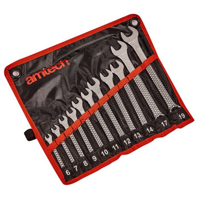 Amtech K0400 Combination Spanner Set, Drop Forged and Chrome Plated Spanners, 6mm to 19mm