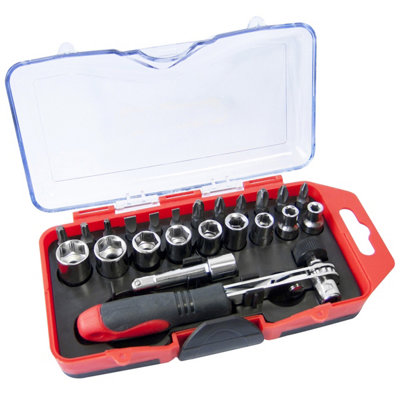 Amtech L1955 23 Piece offset ratchet handle, bit and socket set