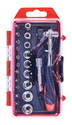 Amtech L1955 23 Piece offset ratchet handle, bit and socket set