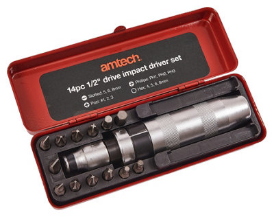 Amtech L2130 14 Piece 13mm (1/2") drive impact driver set