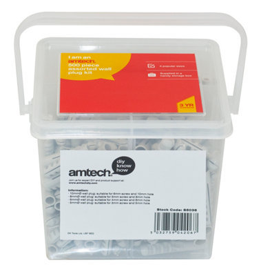 Amtech S5036 500 piece assorted wall plug kit