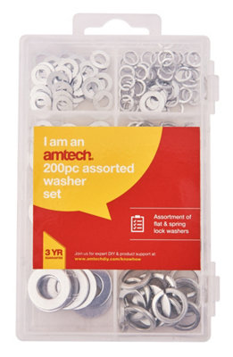 Amtech S5850 Assorted Washers, 200 Pieces Include Flat Washers and Lock ...