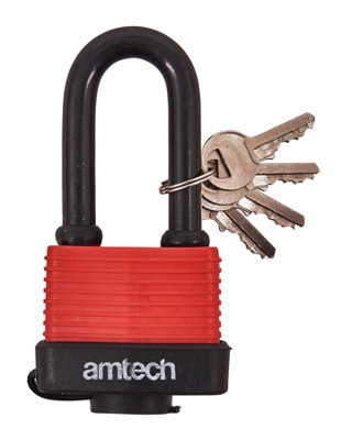 Amtech T0765 50mm Long Shackle Weatherproof Padlock, Outdoor Padlock ...