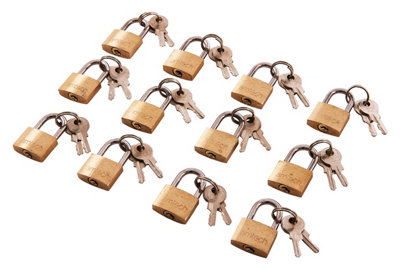 Amtech T0790 Brass Small Padlocks With Keys For Luggage, lockers, Toolboxes, Cupboards, & Sports Bags, 20mm, 12-Piece