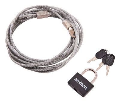 Amtech T1695 300cm (120") x 4mm security cable with padlock