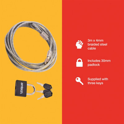 Amtech T1695 300cm (120") x 4mm security cable with padlock