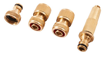Amtech U2520 Brass Hose Fittings, 4Pc Includes Spray Nozzle, Threaded Tap Connector, Female Hose Fittings with and without shutoff