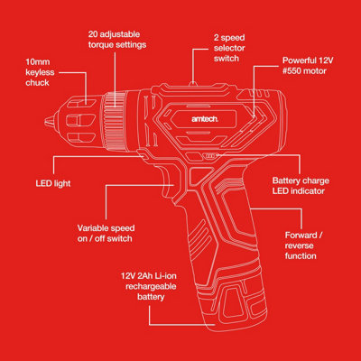 Amtech V6605 12V 2Ah Li-ion Cordless Impact Driver - 7