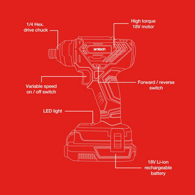 Amtech V6615 18V Cordless Impact Driver - 7