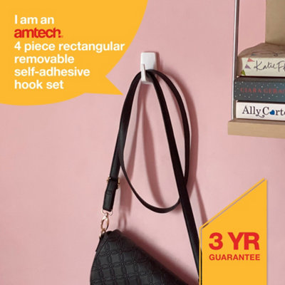 Amtech W8304 4 Piece rectangular, removable self-adhesive hook set (2.8cm x 5.2cm)