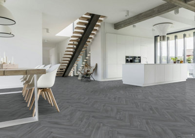 Anchor Grey Herringbone Vinyl by Remland (5m x 3m)