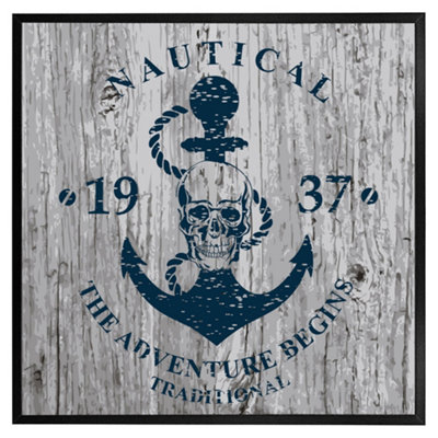 Anchor print on wood (Picutre Frame) / 30x30" / White