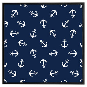 Anchors on navy background (Picutre Frame) / 16x16" / Black