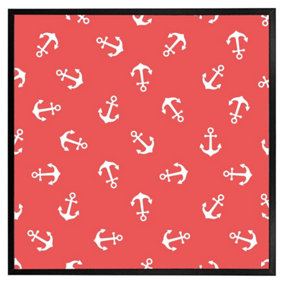 Anchors on red background (Picutre Frame) / 12x12" / Oak