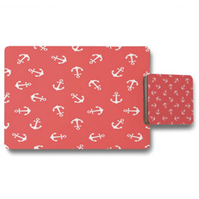 Anchors on Red Background (Placemat & Coaster Set) / Default Title
