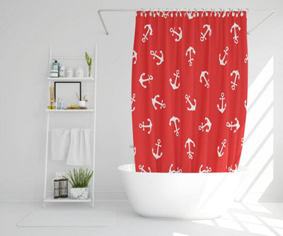 Anchors on Red Background (Shower Curtain) / Default Title