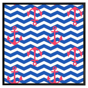 Anchors on zig zag stripes (Picutre Frame) / 16x16" / Brown