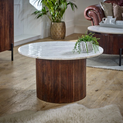 Ancient Mango Wood Coffee Table With Marble Top