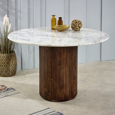 Ancient Mango Wood Dining Table Round With Marble Top