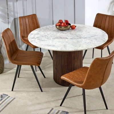 Ancient Mango Wood Dining Table Round With Marble Top