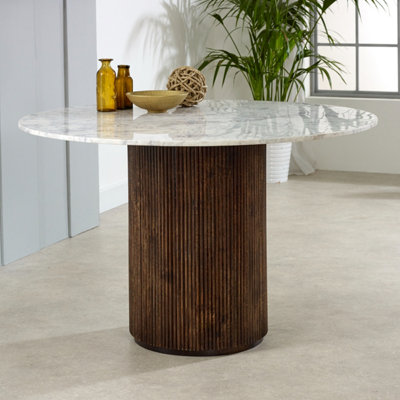 Ancient Mango Wood Dining Table Round With Marble Top