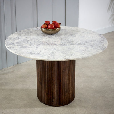 Ancient Mango Wood Dining Table Round With Marble Top