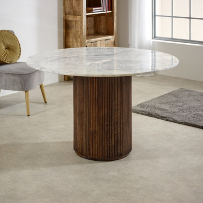 Ancient Mango Wood Dining Table Round With Marble Top