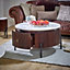 Ancient Mango Wood Round Fluted Coffee Table With Marble Top & Metal Legs