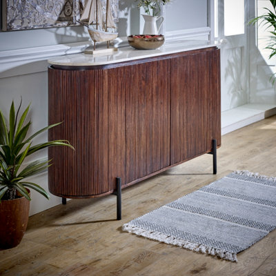 Ancient Mango Wood Sideboard With Marble Top & Metal Legs