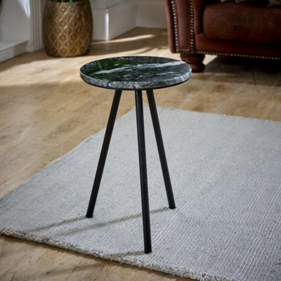 Ancient Side Table With Black Marble Top & Metal Legs