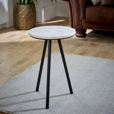 Ancient Side Table With White Marble Top & Metal Legs