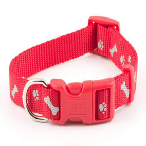 Ancol 30-50cm (Size 2-5) Red Adjustable Reflective Stars Dog Collar