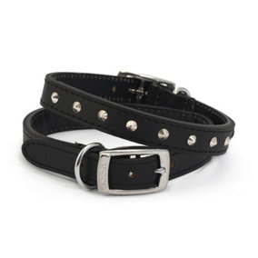 Ancol Comfortable Stylish Leather Black Stud Collar Pet Training Accessory 20-26 cm, Size 1