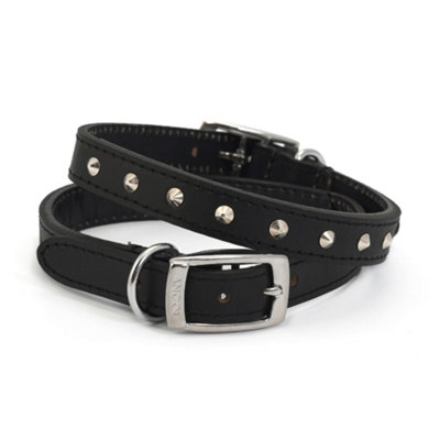 Ancol Comfortable Stylish Leather Black Stud Collar Pet Training Accessory 55-63 cm, Size 8